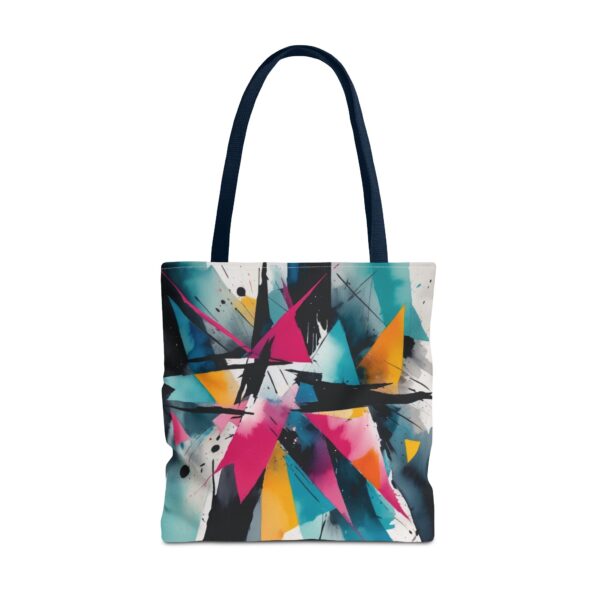 Geometric Chaos Tote Bag with abstract design and black handles
