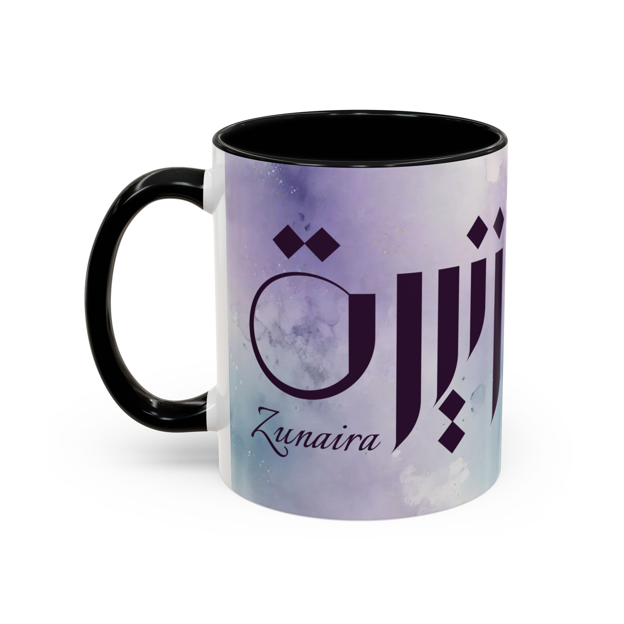 Personalized Arabic, Urdu, and Persian Fusion Calligraphy Mug – Zunaira Name Design by Bin Mahmood