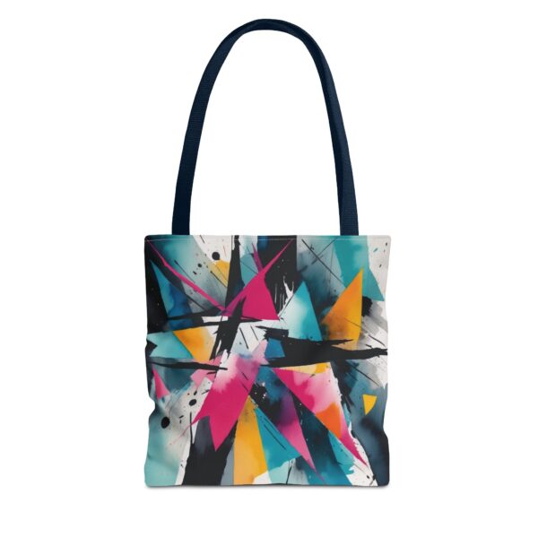 Geometric Chaos Tote Bag with abstract design and black handles