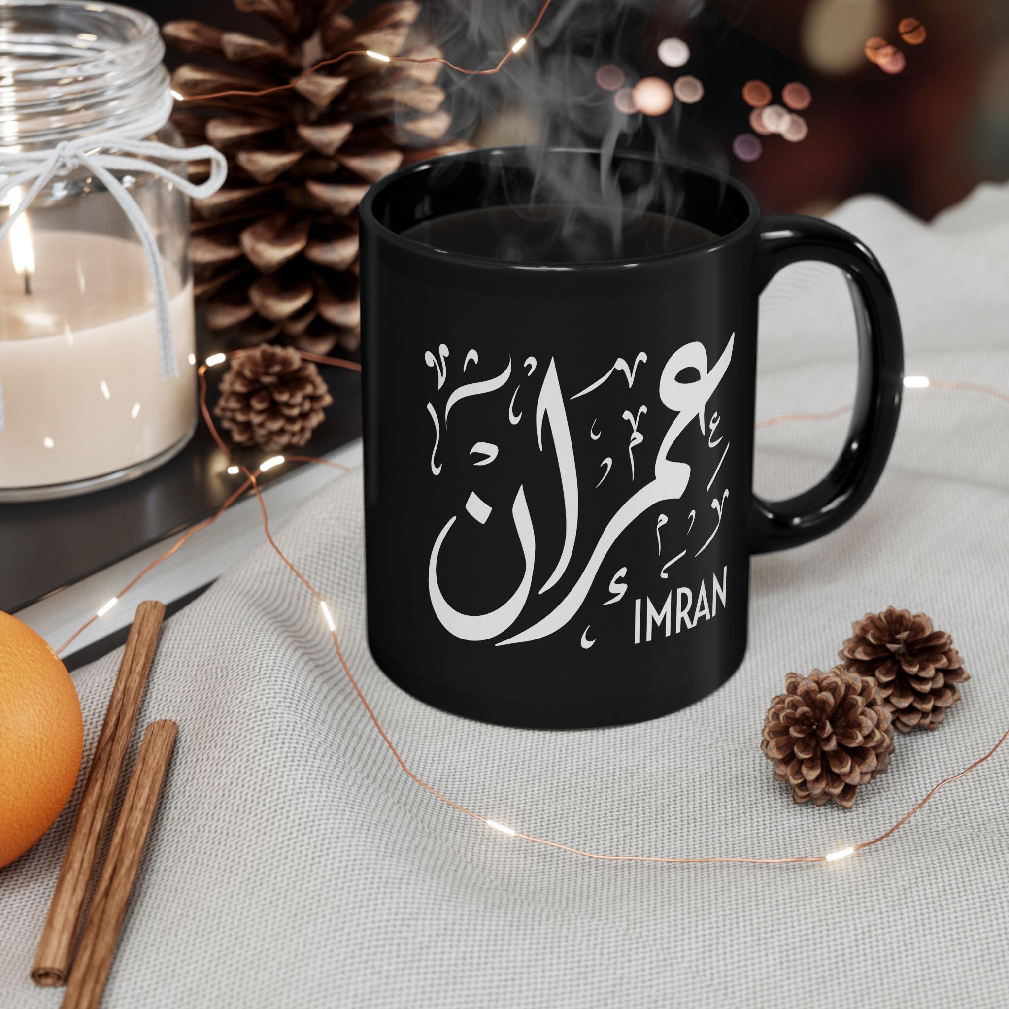 Imran - Arabic Diwani Calligraphy Black Mug – Personalized Name Art | Unique Gift at BinMahmood - Image 4
