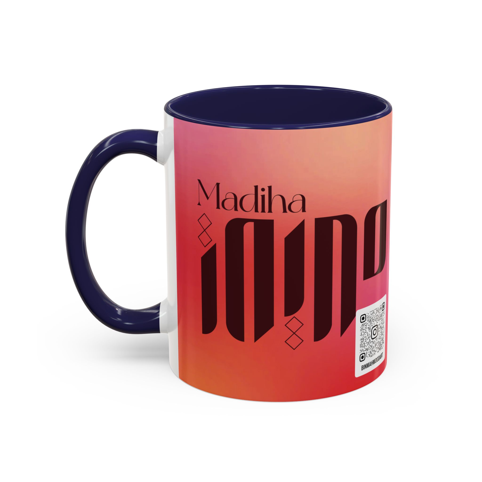 Personalized Arabic, Urdu, and Persian Fusion Madiha Calligraphy Mug – Zunaira Name Design by Bin Mahmood