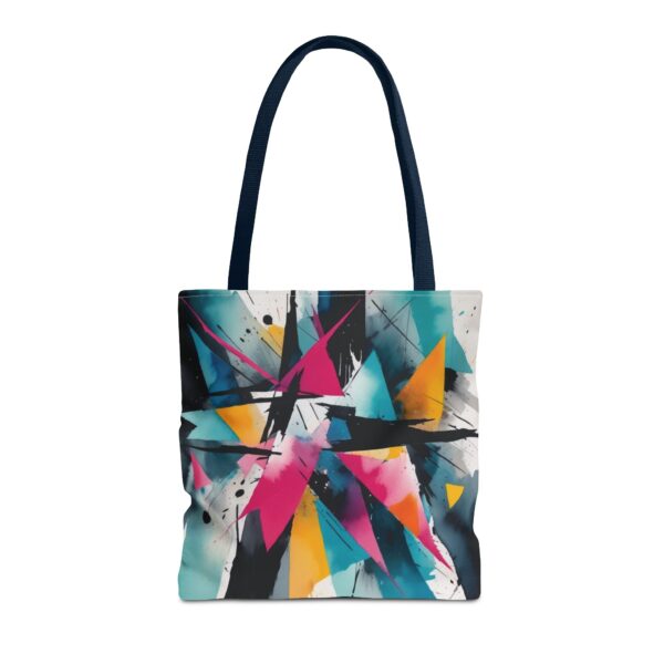 Geometric Chaos Tote Bag with abstract design and black handles