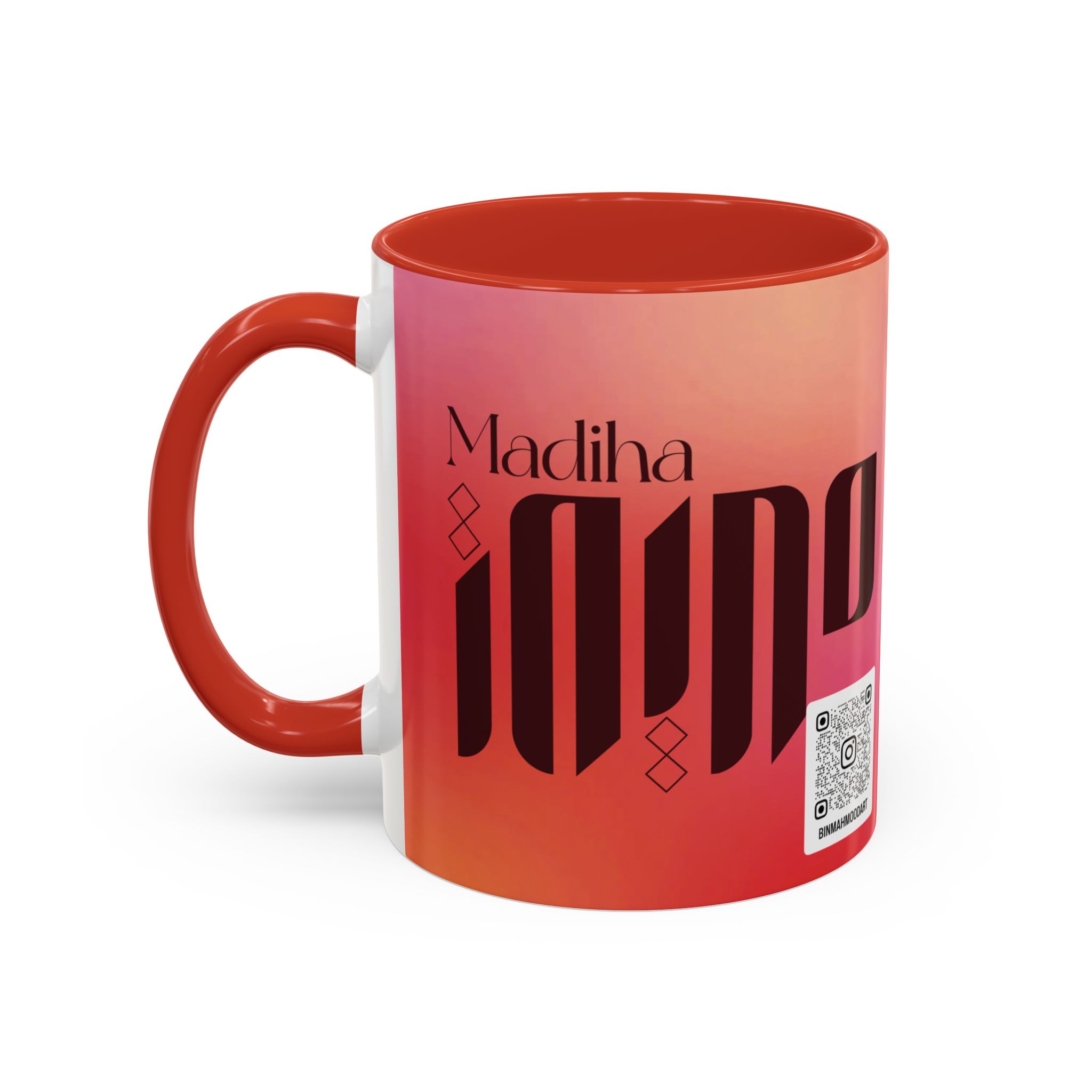 Personalized Arabic, Urdu, and Persian Fusion Madiha Calligraphy Mug – Zunaira Name Design by Bin Mahmood