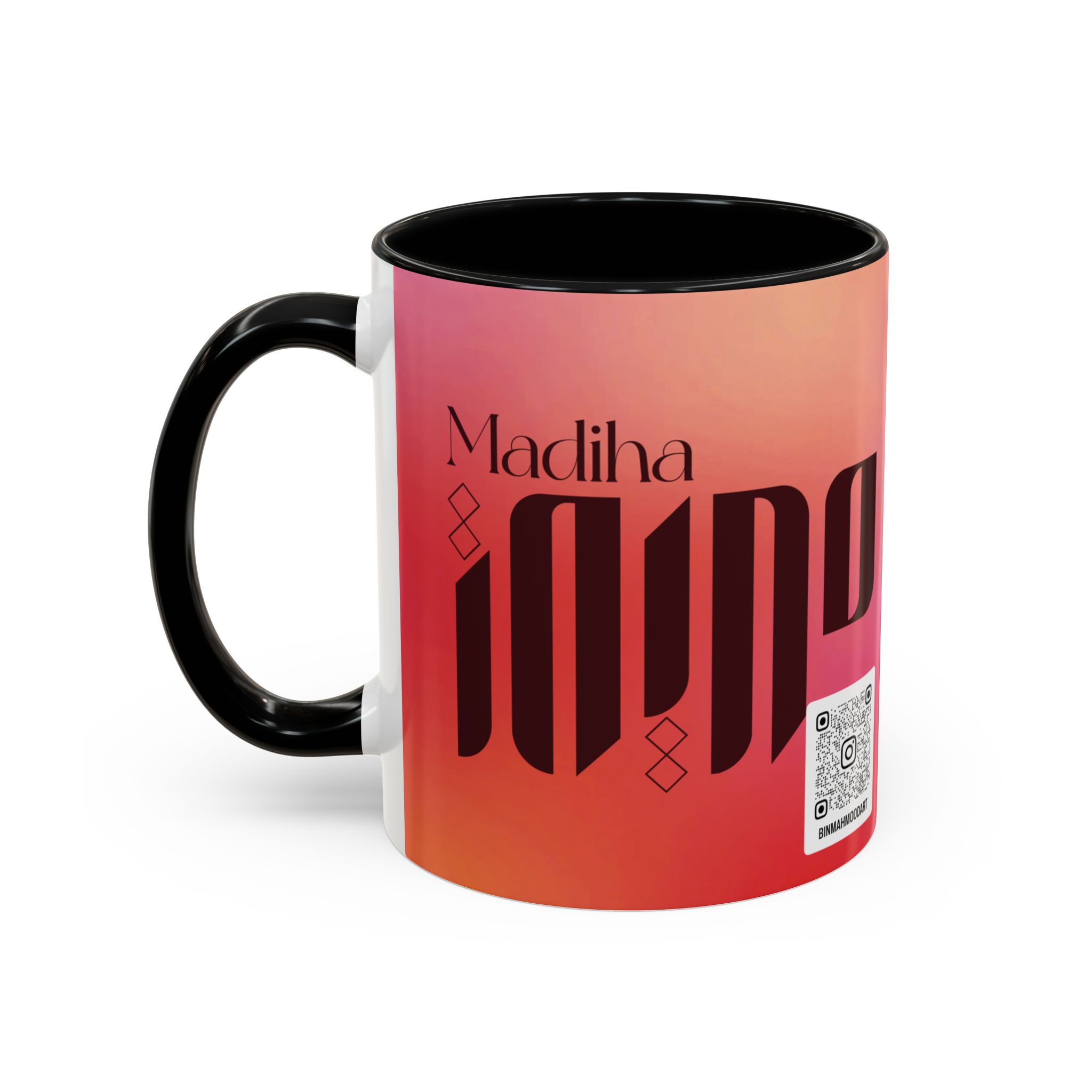 Personalized Arabic, Urdu, and Persian Fusion Madiha Calligraphy Mug – Zunaira Name Design by Bin Mahmood