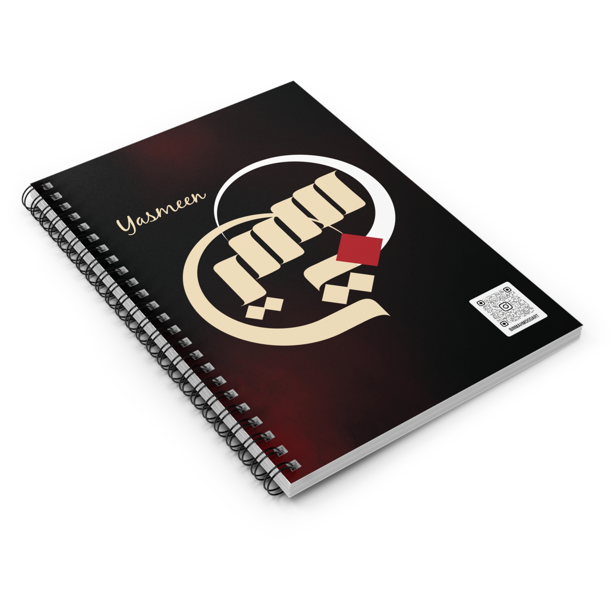 Personalized Arabic, Urdu, and Persian Fusion calligraphy Spiral Notebook - Yasmeen Name Designed by BinMahmood