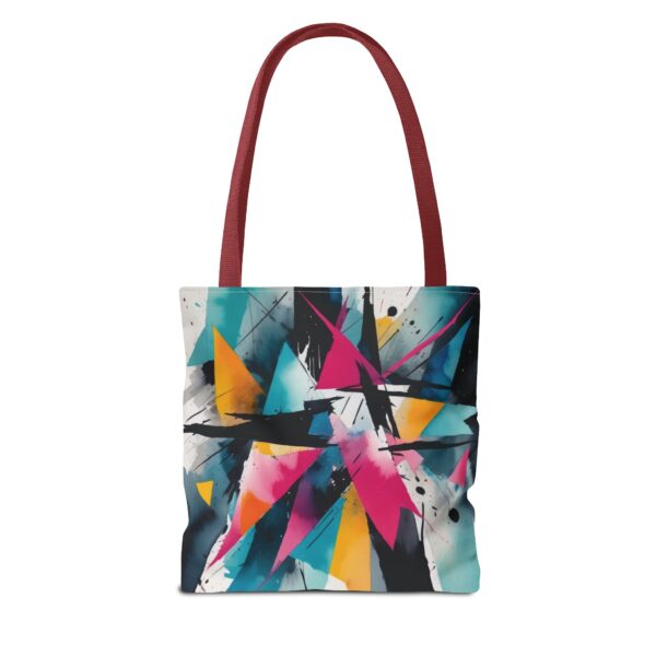 Geometric Chaos Tote Bag with abstract design and black handles