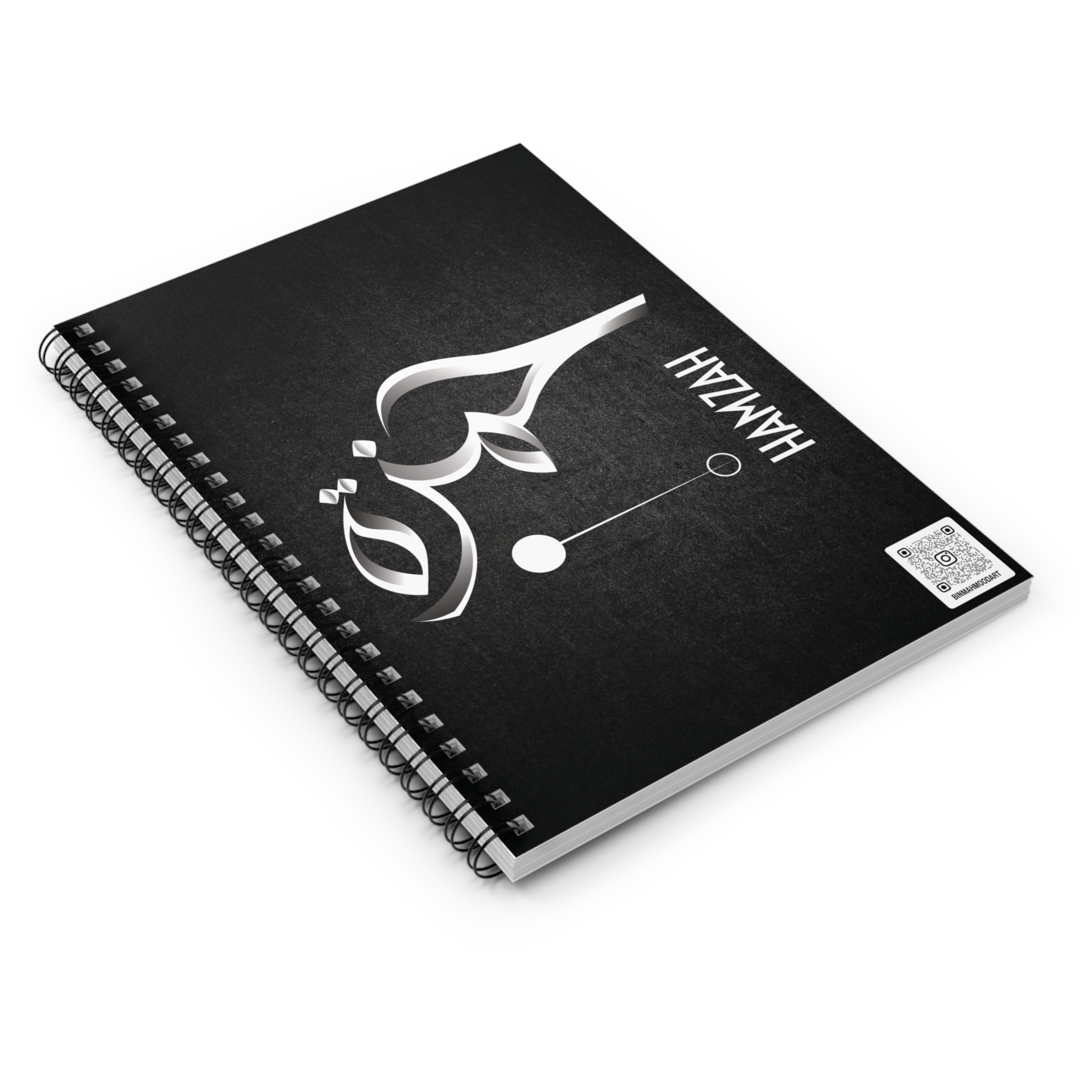 Personalized Arabic, Urdu, and Persian Fusion calligraphy Spiral Notebook - Hamzah Name Designed by BinMahmood