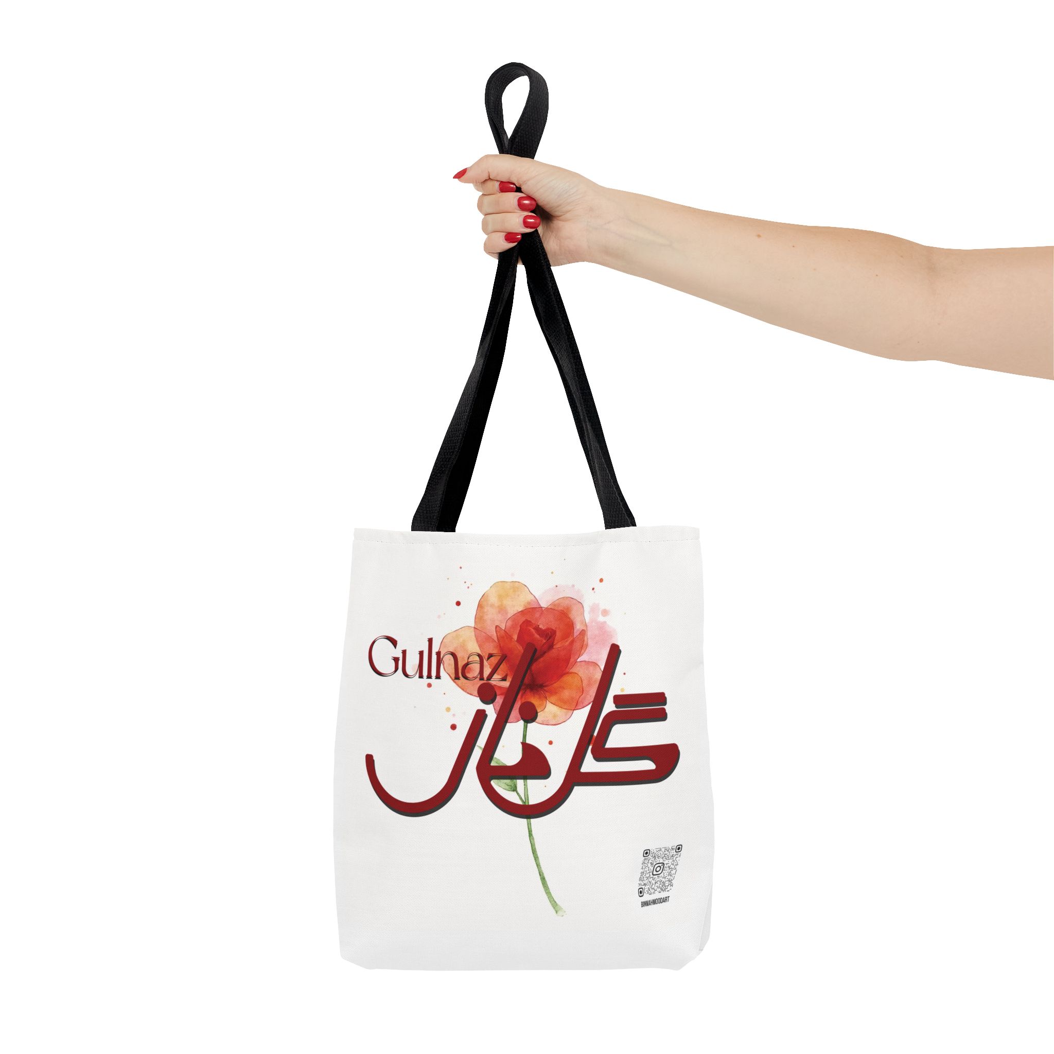 Gulnaz – Geometric Fusion Arabic–Persian Calligraphy Tote Bag | Binmahmood - Image 2