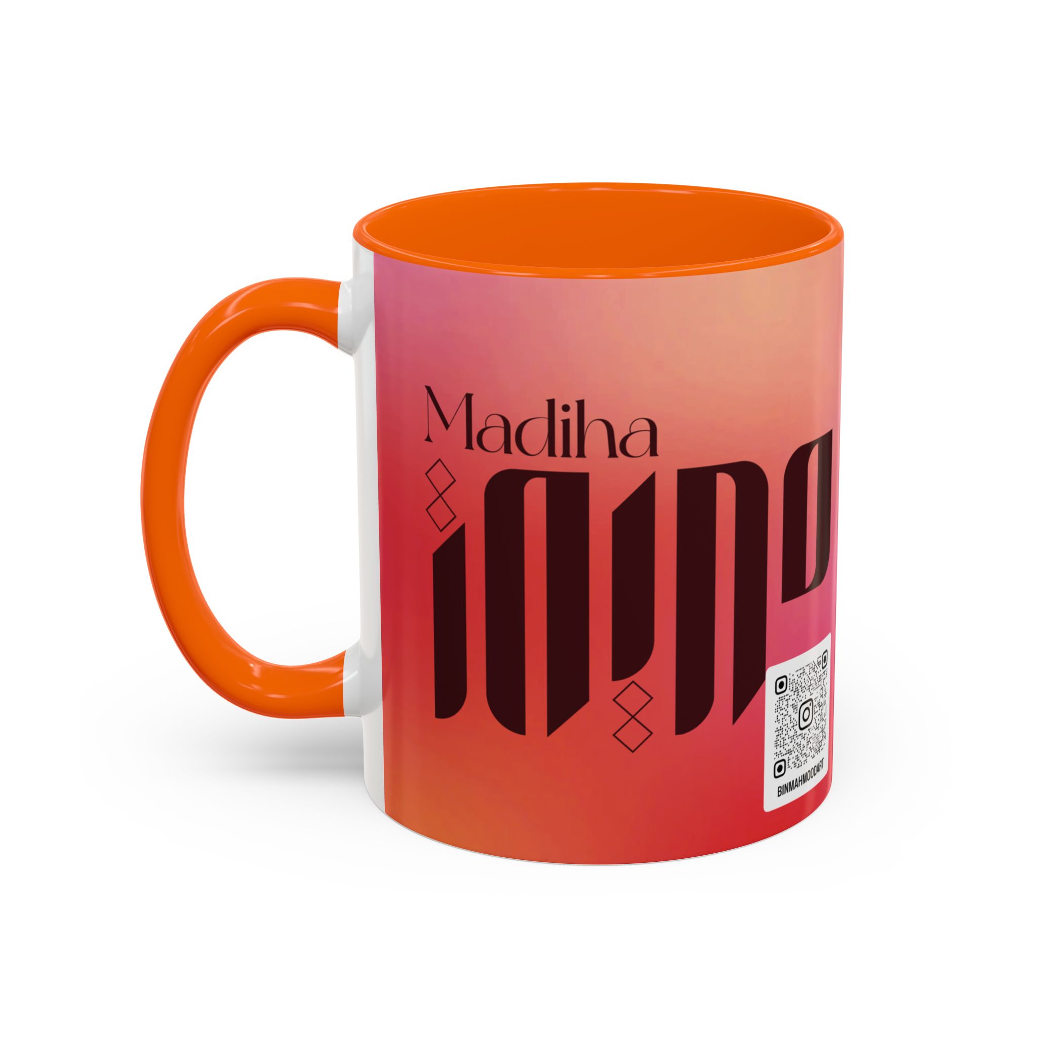 Personalized Arabic, Urdu, and Persian Fusion Madiha Calligraphy Mug – Zunaira Name Design by Bin Mahmood