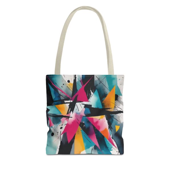 Geometric Chaos Tote Bag with abstract design and black handles