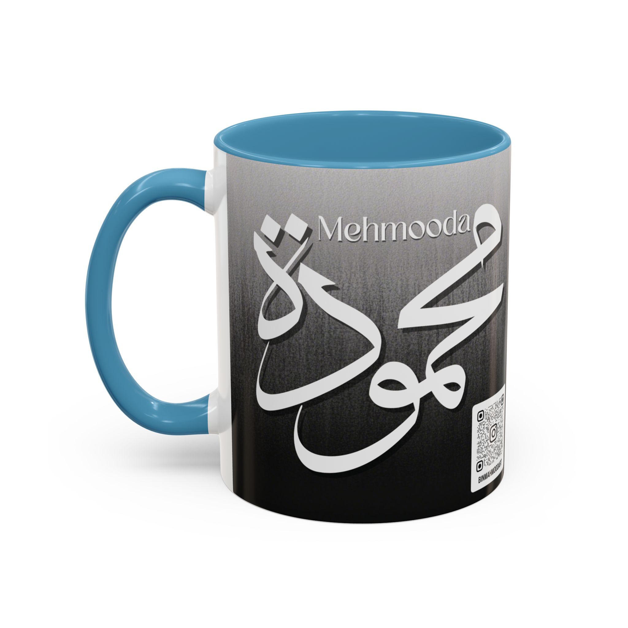 Personalized Arabic, Urdu, and Persian Fusion Calligraphy Mug – Mahmooda Name Design by Bin Mahmood