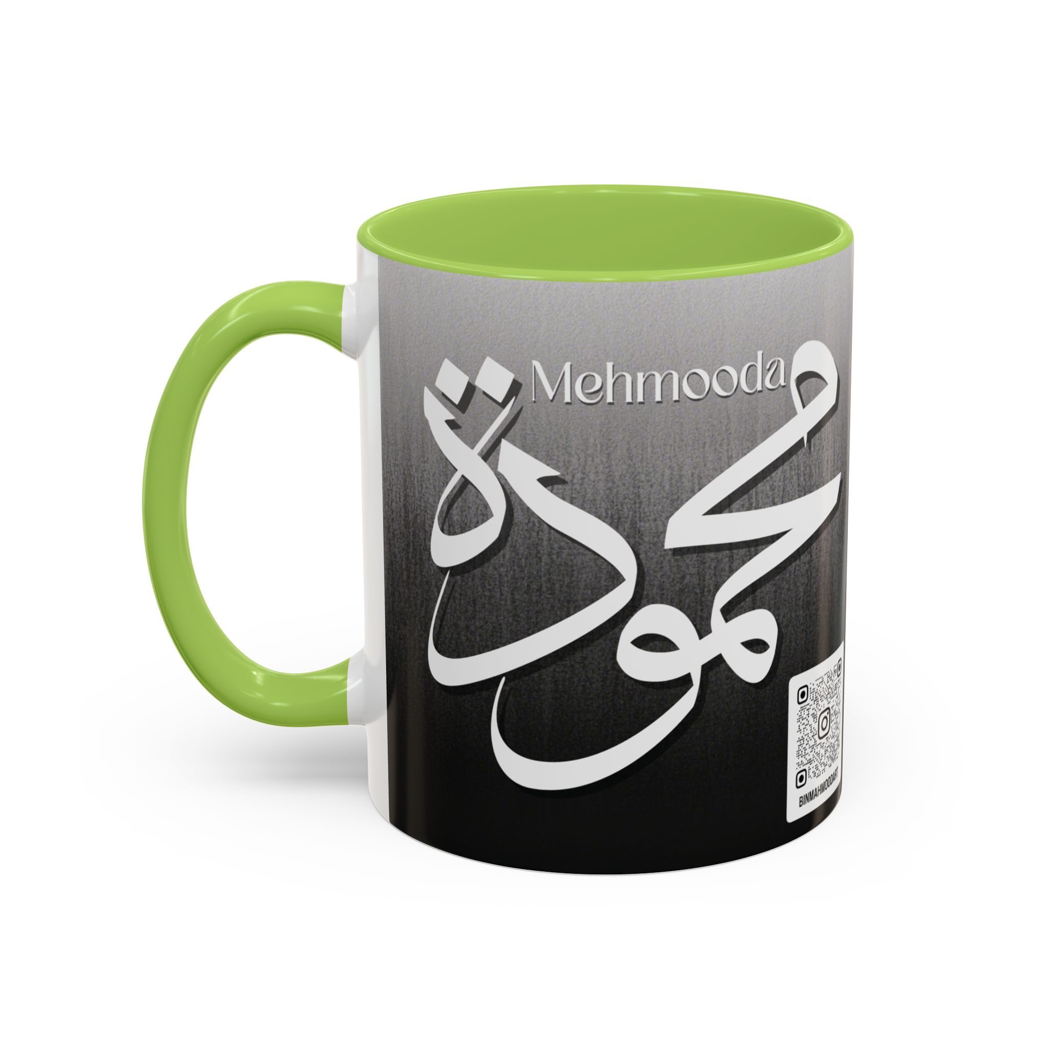 Personalized Arabic, Urdu, and Persian Fusion Calligraphy Mug – Mahmooda Name Design by Bin Mahmood