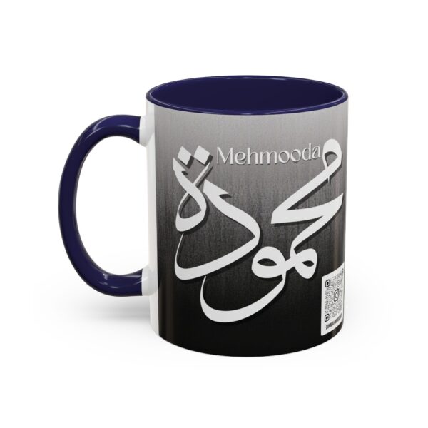Personalized Arabic, Urdu, and Persian Fusion Calligraphy Mug – Mahmooda Name Design by Bin Mahmood