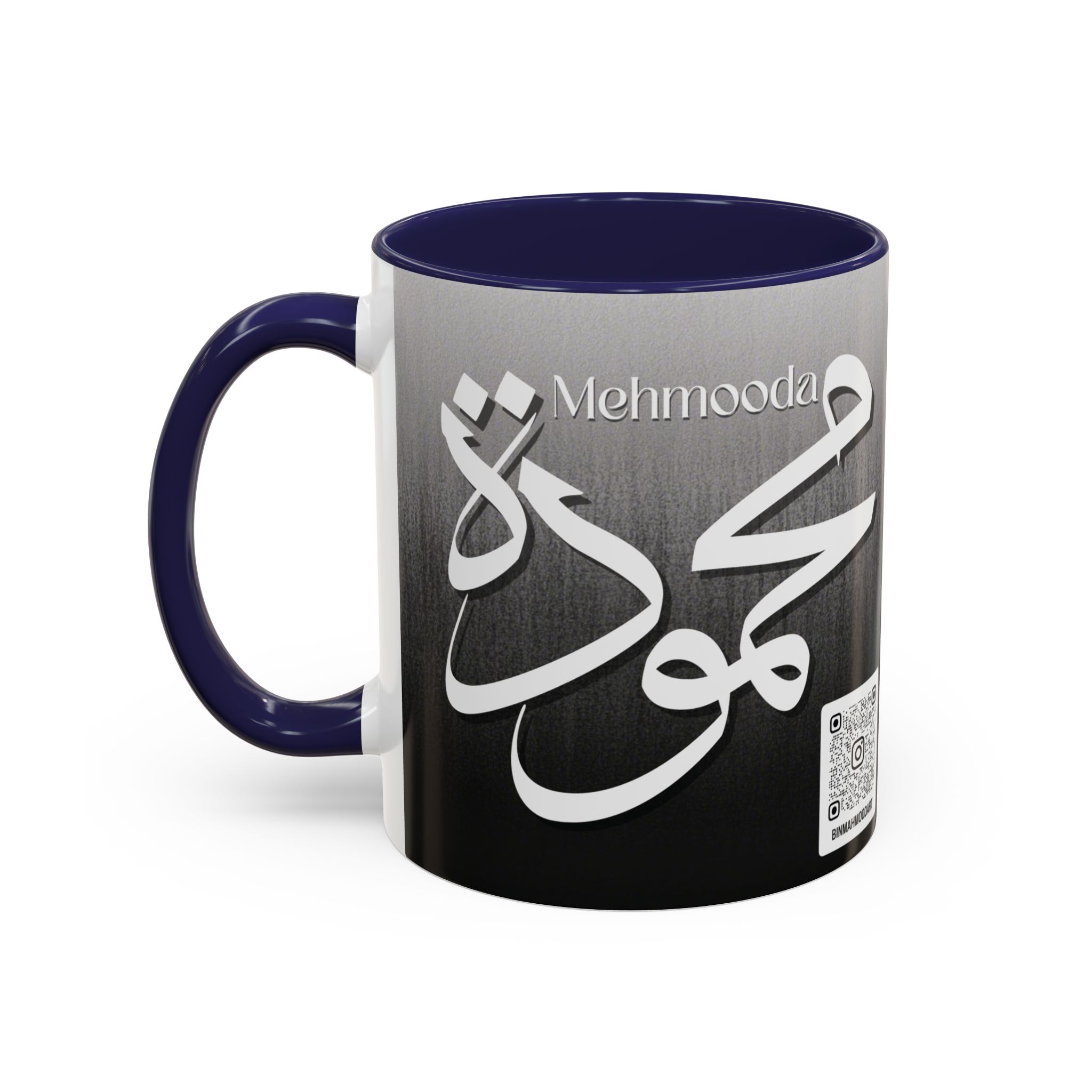 Personalized Arabic, Urdu, and Persian Fusion Calligraphy Mug – Mahmooda Name Design by Bin Mahmood
