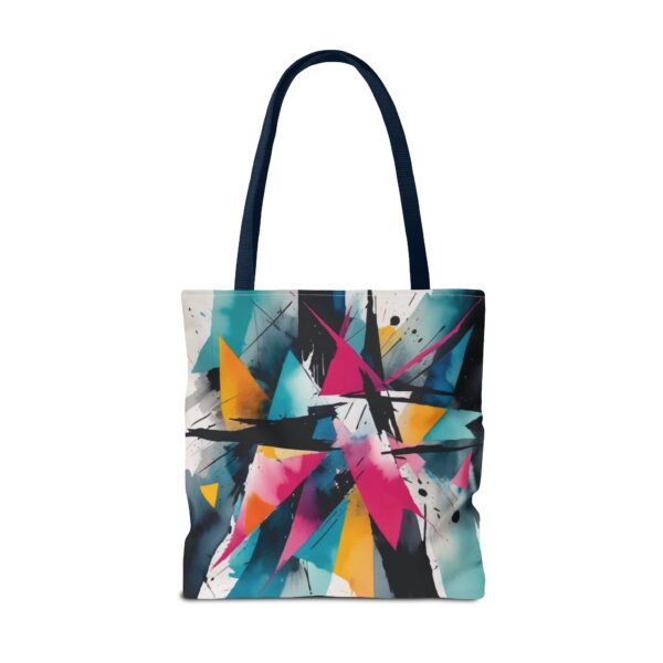 Geometric Chaos Tote Bag with abstract design and black handles