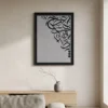 Lifestyle product photography of abstract Arabic calligraphy alphabet canvas wrap Japandi minimalist wall art