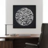 Life style product photography of abstract Arabic calligraphy round canvas wall art