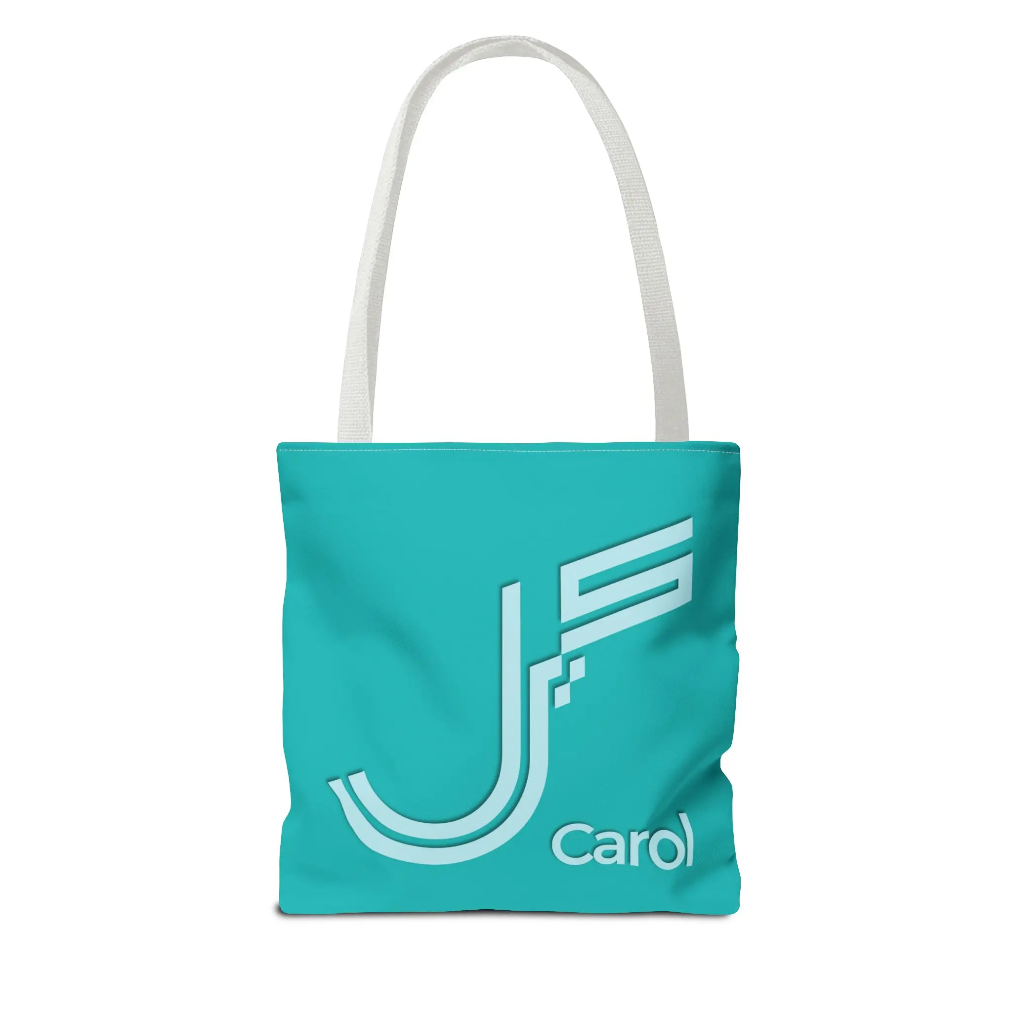 Product Printify mockup with white background for Carol personalized Fusion Persian - Urdu calligraphy tote - Teal Eiditon - binmahmood