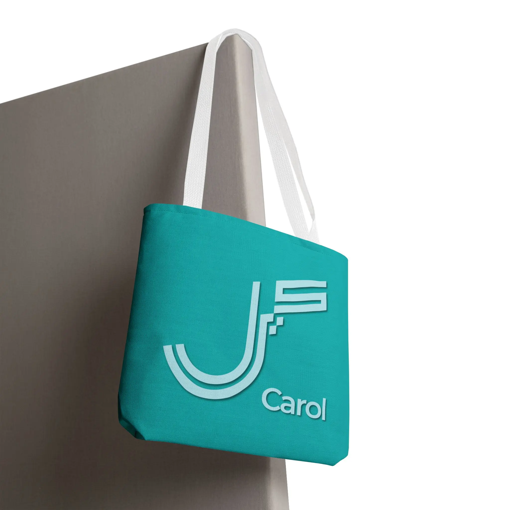 Product Printify mockup with white background for Carol personalized Fusion Persian - Urdu calligraphy tote - Teal Eiditon - binmahmood