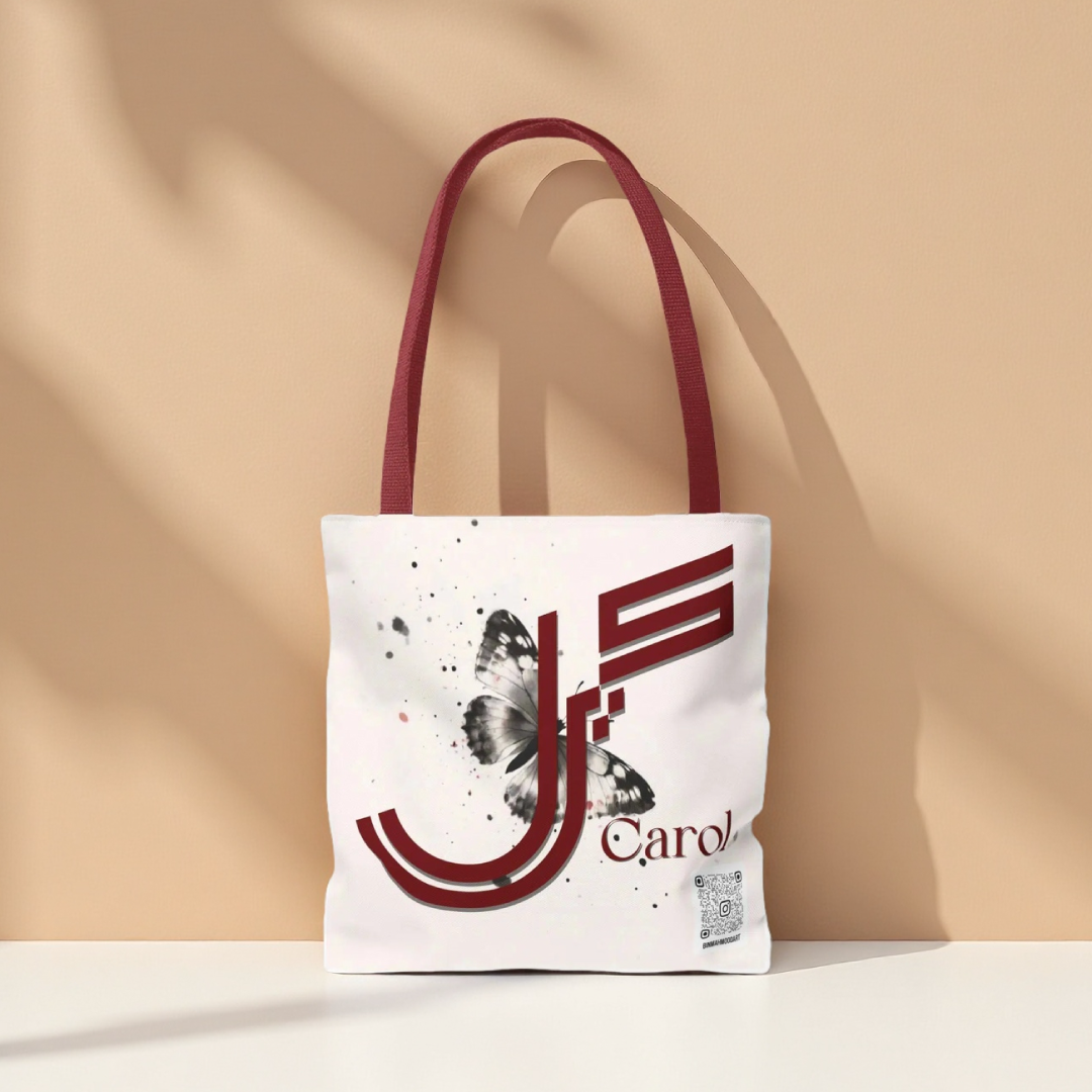 Carol Tote Bag – Geometric Fusion Arabic–Persian Calligraphy with Butterfly Design