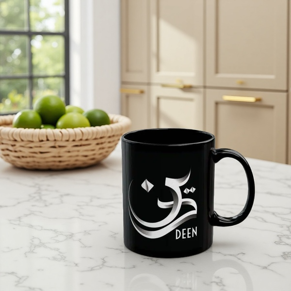 Personalized Arabic, Urdu, and Persian Fusion Calligraphy Mug – Deen Name Design by Bin Mahmood