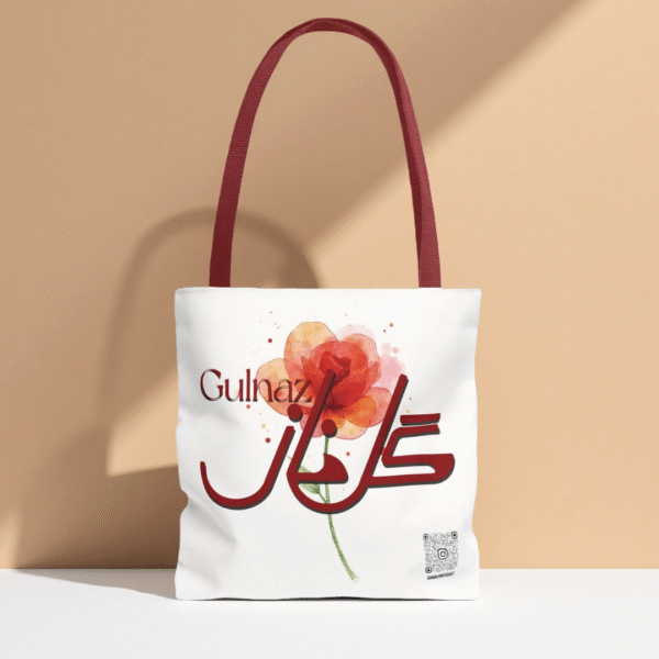 Gulnaz Tote Bag – Geometric Fusion Arabic–Persian Calligraphy with Floral Design