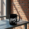 Glossy black ceramic Arabic calligraphy black mug with white personalized name design — Naseer customized mug