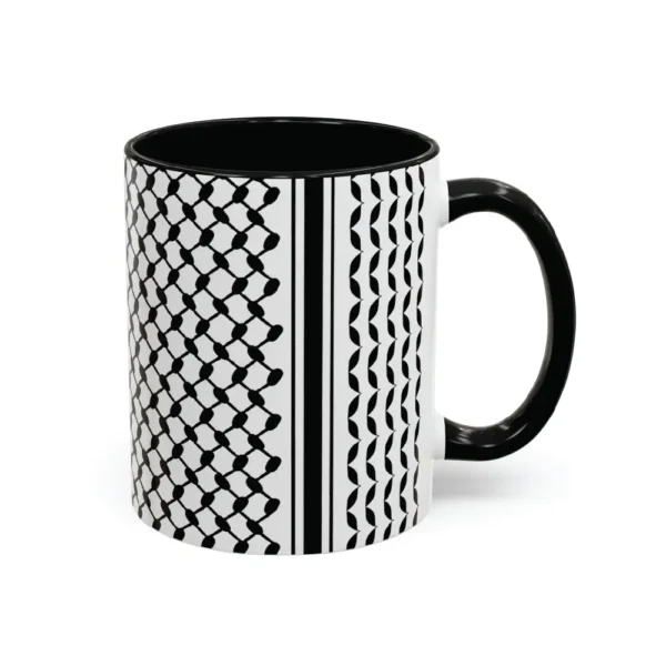 Palestine Keffiyeh black and white pattern two-tone ceramic mug product photo — BinMahmood
