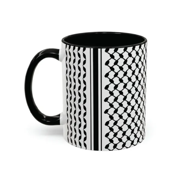 Palestine Keffiyeh black and white pattern two-tone ceramic mug product photo — BinMahmood
