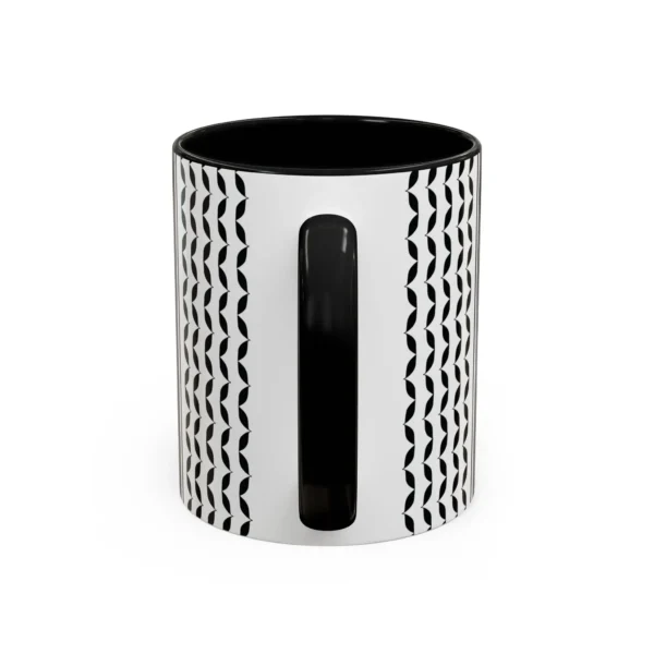 Palestine Keffiyeh two-tone ceramic mug with black interior and handle, white background product photo