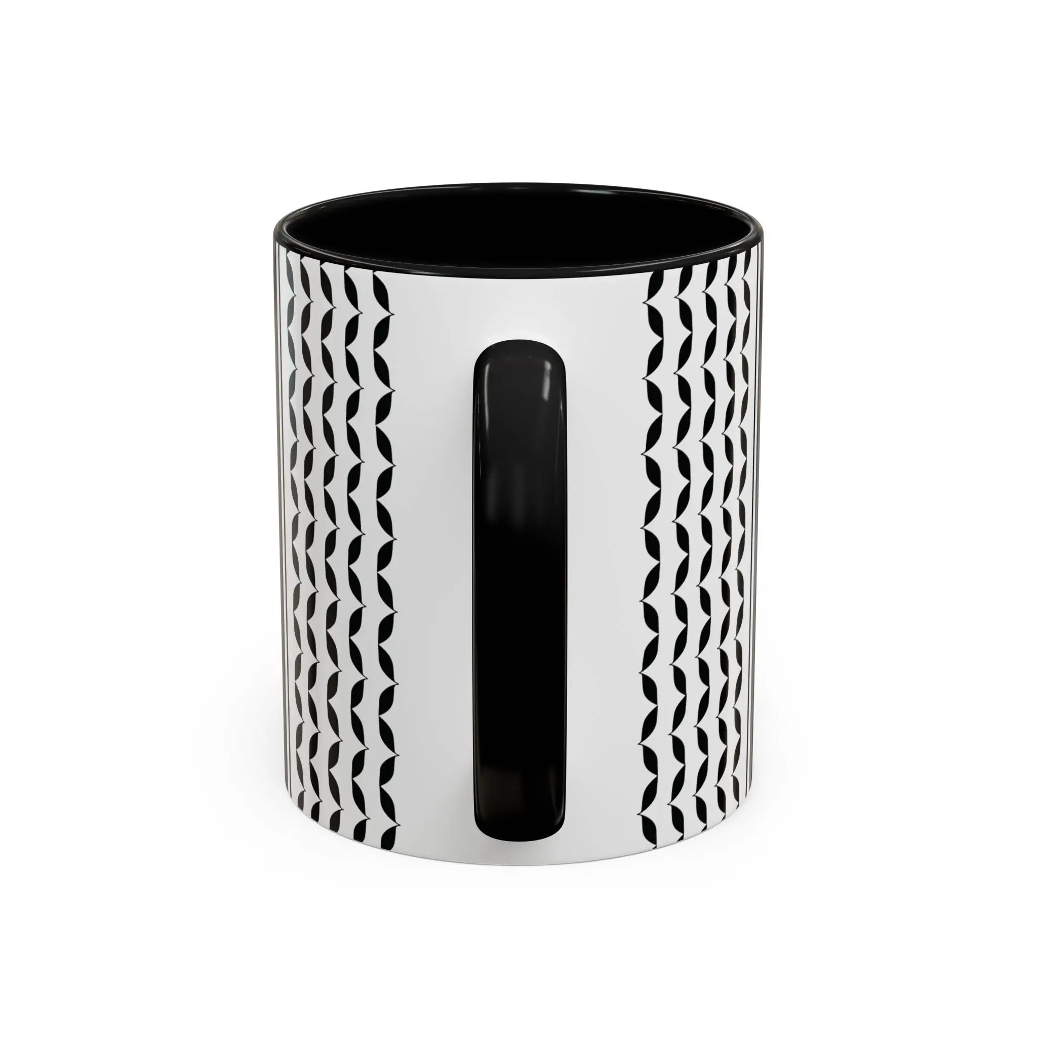 Palestine Keffiyeh two-tone ceramic mug with black interior and handle, white background product photo