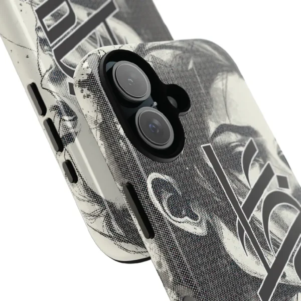 Uzma name in BinMahmood original Arabic fusion calligraphy in grey ink on a dual-layer protective phone case, white background product view — mouse-crafted by BinMahmood