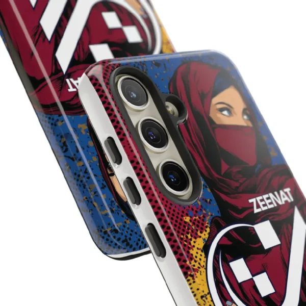 mobile phone cover with Zeenat name Arabic Typography by BinMahmood with various angles showing the durable mobile cover