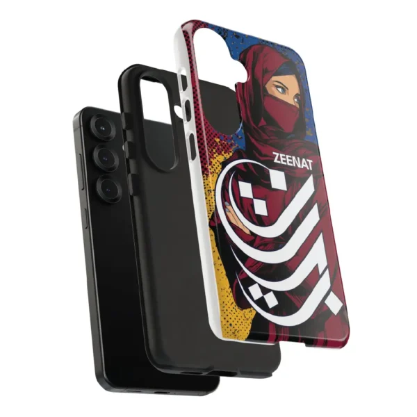 mobile phone cover with Zeenat name Arabic Typography by BinMahmood with various angles showing the durable mobile cover