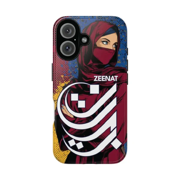 mobile phone cover with Zeenat name Arabic Typography by BinMahmood with various angles showing the durable mobile cover