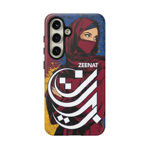 mobile phone cover with Zeenat name Arabic Typography by BinMahmood with various angles showing the durable mobile cover