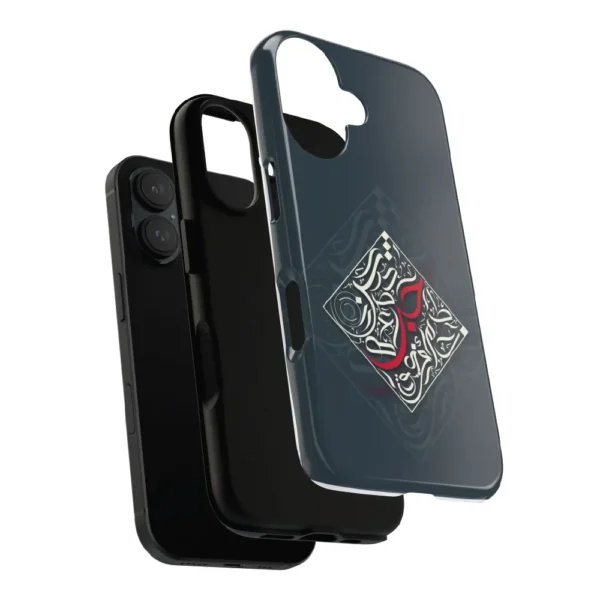 Studio product view of the premium dual-layer Bedouin Love impact resistant mobile cover showing precise camera cutouts by BinMahmood.