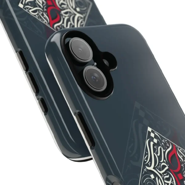Studio product view of the premium dual-layer Bedouin Love impact resistant mobile cover showing precise camera cutouts by BinMahmood.
