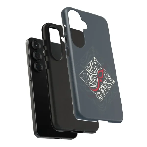 Studio product view of the premium dual-layer Bedouin Love impact resistant mobile cover showing precise camera cutouts by BinMahmood.