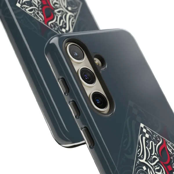 Studio product view of the premium dual-layer Bedouin Love impact resistant mobile cover showing precise camera cut outs by BinMahmood.