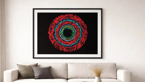 wall framed beautiful orbit and shading calligraphy in Sunbuli random strokes by binmahmood