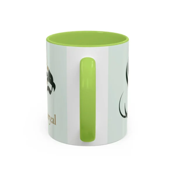 Faryal Arabic name mug with green handle and white background, personalized Islamic calligraphy gift binmahmood