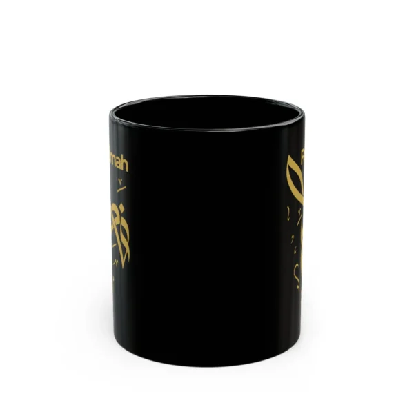 Product mockup with white background - Fatimah personalized Arabic calligraphy black mug with matte gold sublimation print - binmahmood