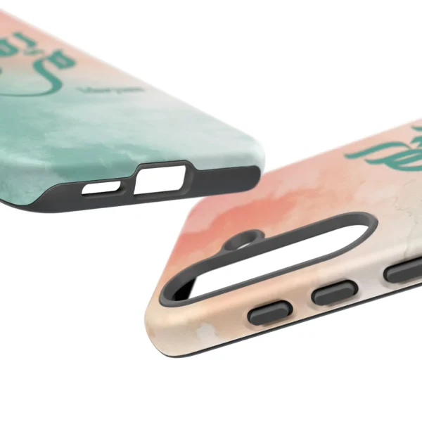 Product mockup with white background with different angles and closeup for Maryam Arabic Fusion Calligraphy Phone Cover