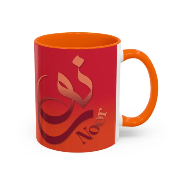 Product mockup different angle images of Noor personalized Arabic Sunbuli name calligraphy two tone mug with white background - binmahmood