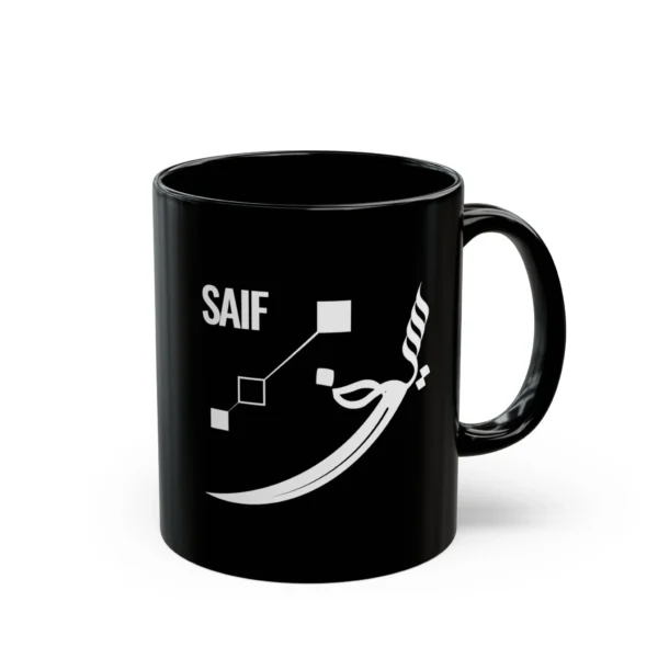 Saif Arabic name mug with signature black ceramic, personalized Islamic gift for him - binmahmood