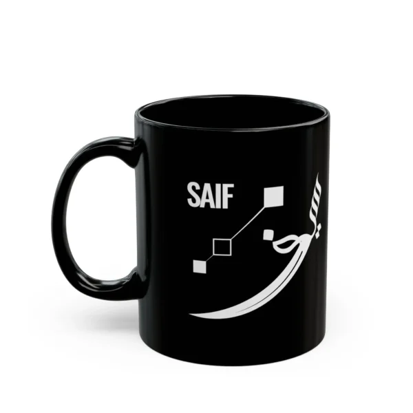 Saif Arabic name mug with signature black ceramic, personalized Islamic gift for him - binmahmood