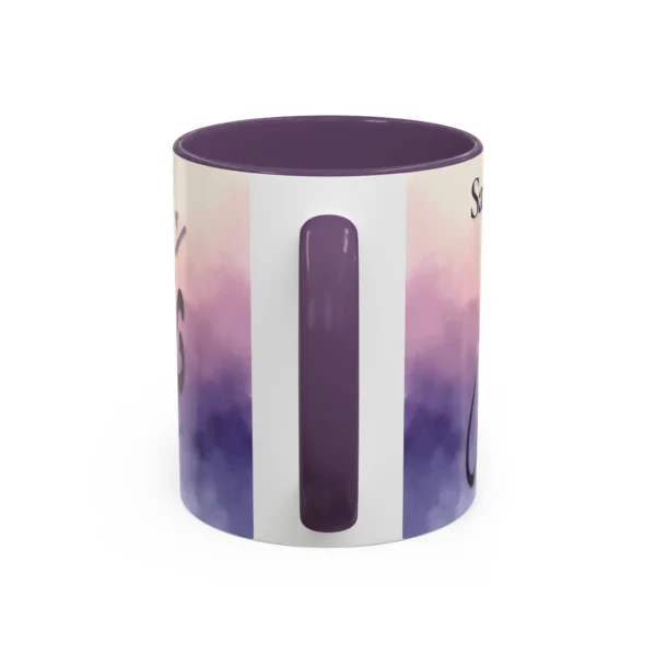 Sania two tone mug with colored handle and interior, Arabic calligraphy on white background