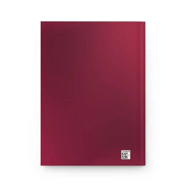 Zahra personalized Arabic calligraphy journal in burgundy with pink lettering, product photo on white background