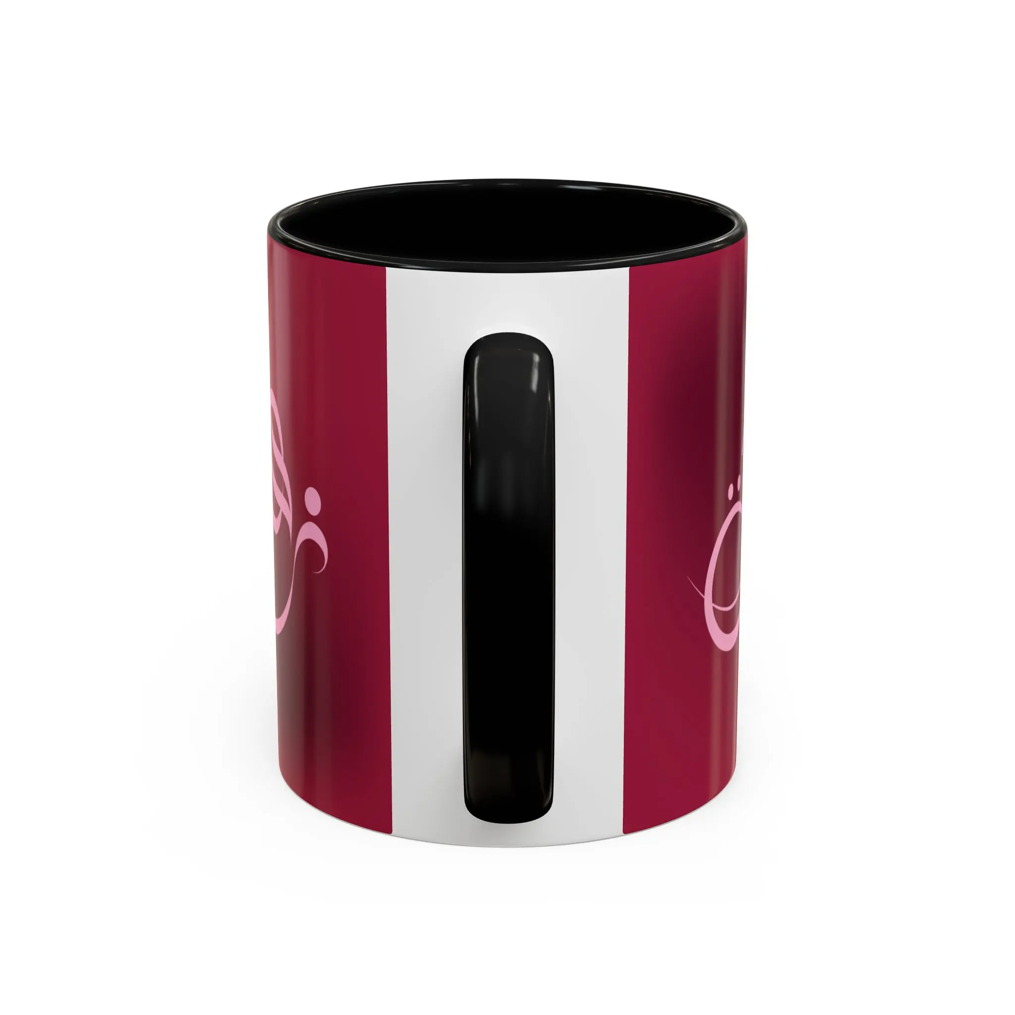 Isolated front product shot of the Zahra unique two tone ceramic cup over a solid white background highlighting clean edge to edge printing by BinMahmood.